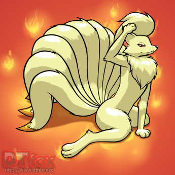 A furry Ninetales stroking its hair with its paw
