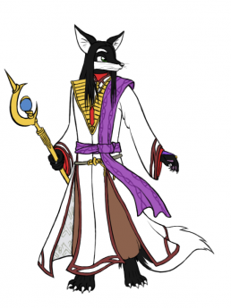 A fox dressed up as the Fire Emblem character Sephiran